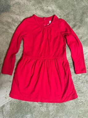 Primary Red Long-Sleeve Cotton Dress Perfect Pocket sz 2 3 year Soft Sensory NEW